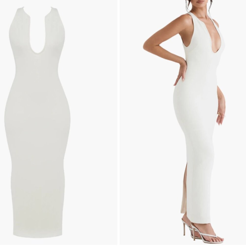 House of CB Eleanora Ivory Plunge Maxi Dress L+/XL - Picture 5 of 7